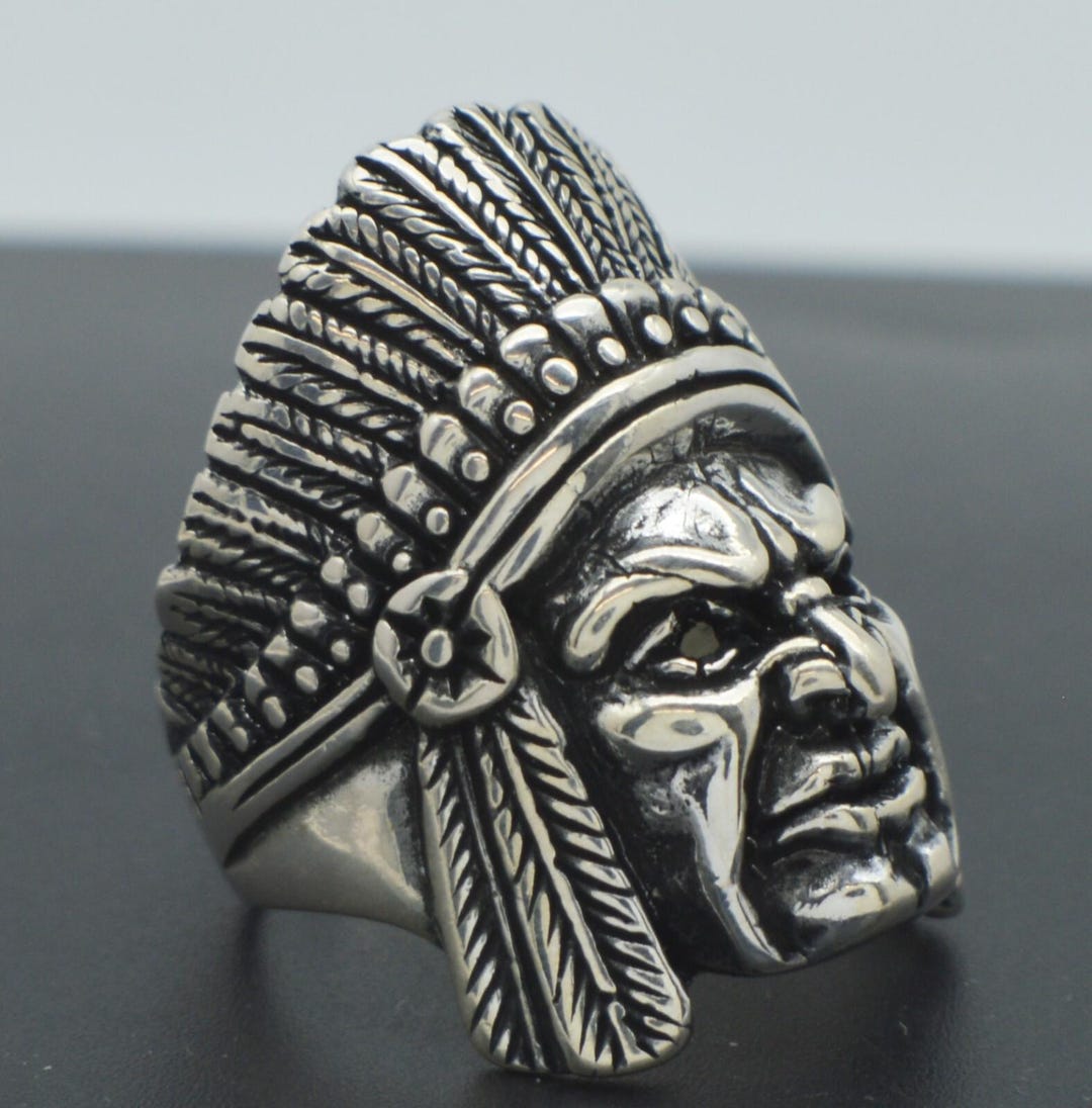 IndianJewelry ＊RINGのみ 925 Sterling Silver Indian Chief Chief Statement Ring 16gr Size 8