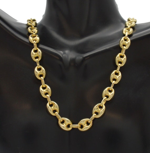 925 Sterling Silver 14k Gold Plated Mariner Chain Necklace 8mm 16