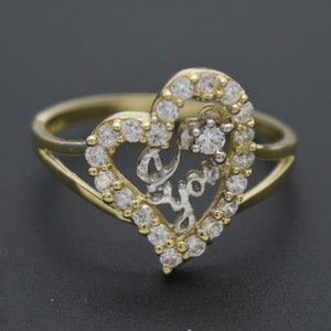 Real Solid 10k Yellow Gold cz Women i Love you Heart 1.8gr Ring All Sizes 14.6mm | Women Jewelry Gold Ring | Solid 10k Gold Ring for Ladies