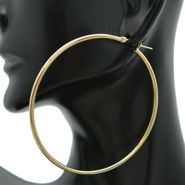 Aros grandes lisos de oro macizo de 10 k / 60 mm x 2 mm 2,30'' 3,8 gr / Pendientes de joyería para mujer / Aros de oro macizo de 10 k