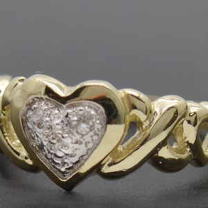 Real 10K Solid Yellow Gold Shiny Textured Hearts & Kisses CZ Ring All Sizes | Women Jewelry Unique Gold Ring | Solid 10k Gold Ring Ladies
