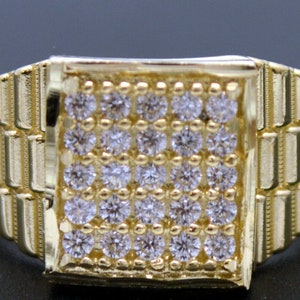 Echte solide 10K Gelbgold Herren Pinky Eisenbahn Quadrat Ring CZ 12mm ALLE Größen | Herren Schmuck Einzigartige Gold Ring | Massiver 10k Gold Ring für Männer