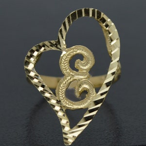 Real 10K Solid Yellow Gold Women Heart Initial Letter Ring 27mm A-Z Sizes 4-9 | Women Jewelry Unique Gold Ring | Solid Gold Ring for Ladies