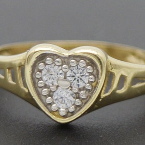 Echte 10k geel massief goud glanzend hart CZ Pinky kinderring maat 4 | Kinderen sieraden unieke gouden ring | Massief 10k gouden ring voor kind
