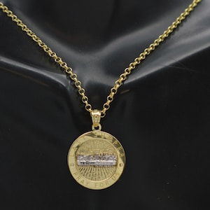 10k Yellow Solid Gold Shiny Last Supper Medallion Pendant Necklace 17mm 1.8gr