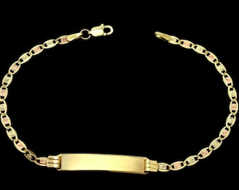 REAL 10K Yellow Gold 7&quot; Engravable ID Valentino Link Bracelet 2.6gr + Engraving | Women-Ladies Jewelry Bracelet | Solid 10k Gold Bracelet