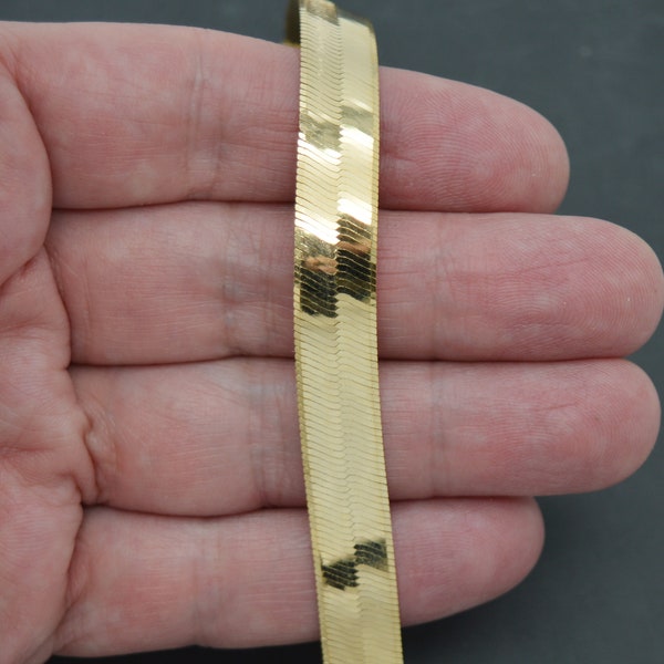 Real 10K Solid Yellow Gold Shiny High Polished 9.6mm Herringbone Bracelet 7"- 8" | Men Jewelry Bracelet | Solid 10K Gold Bracelet