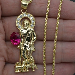 Real 10K Yellow Gold St. Lazarus Religious CZ Pendant 5.6 gr + Chain 16"-24" | Fashion Men 10k Jewelry Pendant | Solid Gold Pendant + Chain