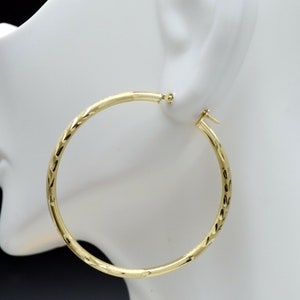 1.4&#39;&#39; 10k Solid Yellow Gold Large Hoop Diamond Cut Earrings | 35mm x2MM 2.1GR | Women Jewelry Earrings | Solid 10k Gold Hoop Earrings