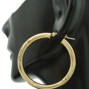 REAL 10K Yellow Gold Big Large Hoop Diamond Cut Earrings | 40mm x4mm 3.7gr | Women-Ladies Jewelry Earrings | Solid 10k Gold Hoop Earrings