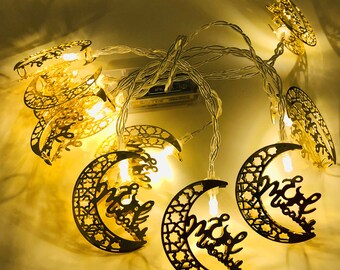 Buy 3 get 1 free- Eid Mubarak LED Lights, Ramadan LED Fairy String Lights, Moon Lights, Hanging Party Decorations.