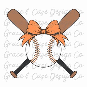 May include: A baseball with orange ribbon tied around it and two crossed baseball bats behind it.