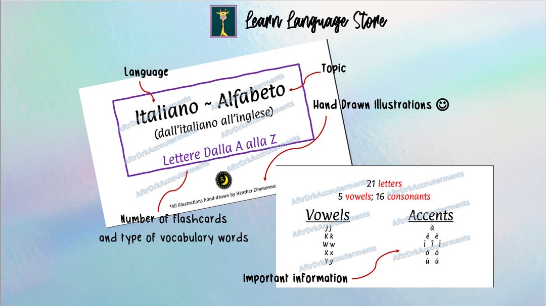 Italian Alphabet Flashcardsdigital Etsy