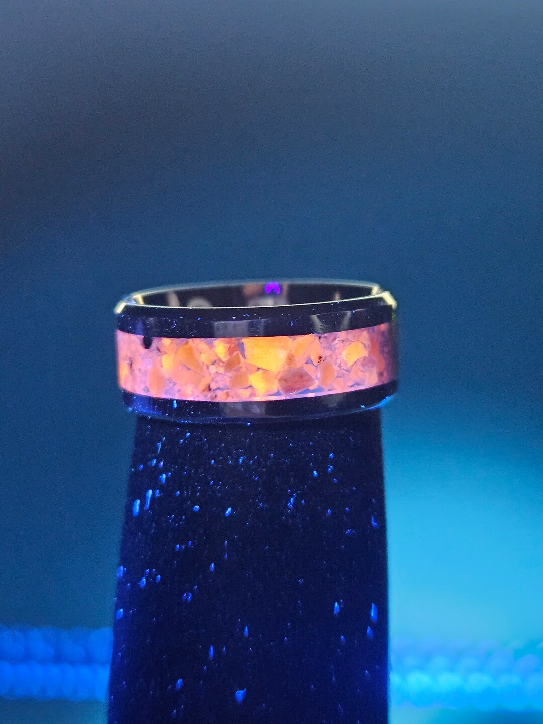 Crushed Fluorescent Sodalite in Stainless Steel Inlay Ring (U.V ...