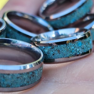 Sleeping Beauty Turquoise in Stainless Steel Inlay Ring -Handcrafted to order