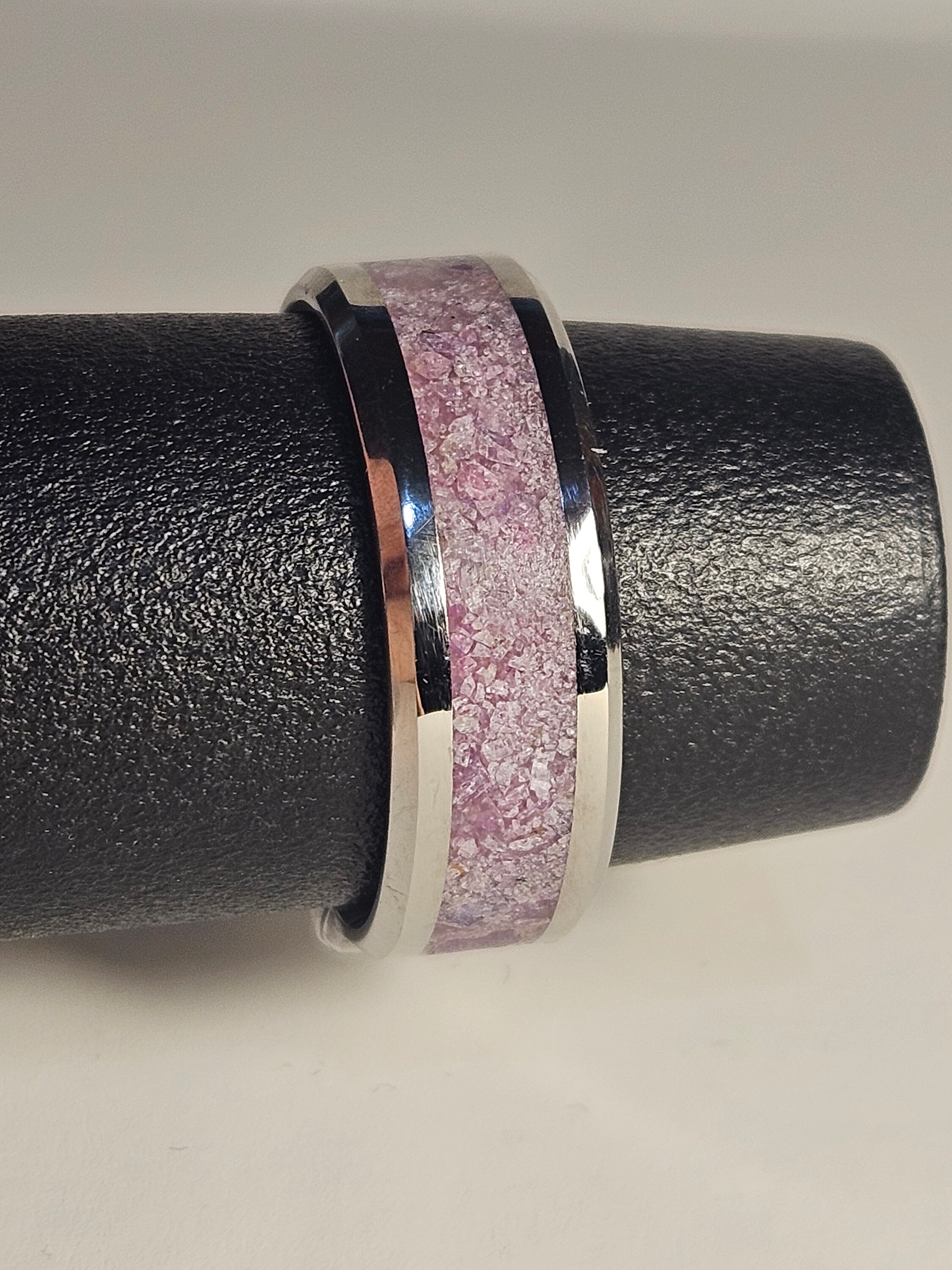 Ruby Inlaid Wring Crushed Ruby in Stainless Steel Inlay Ring (U.V. Reactive) -handcrafted ...