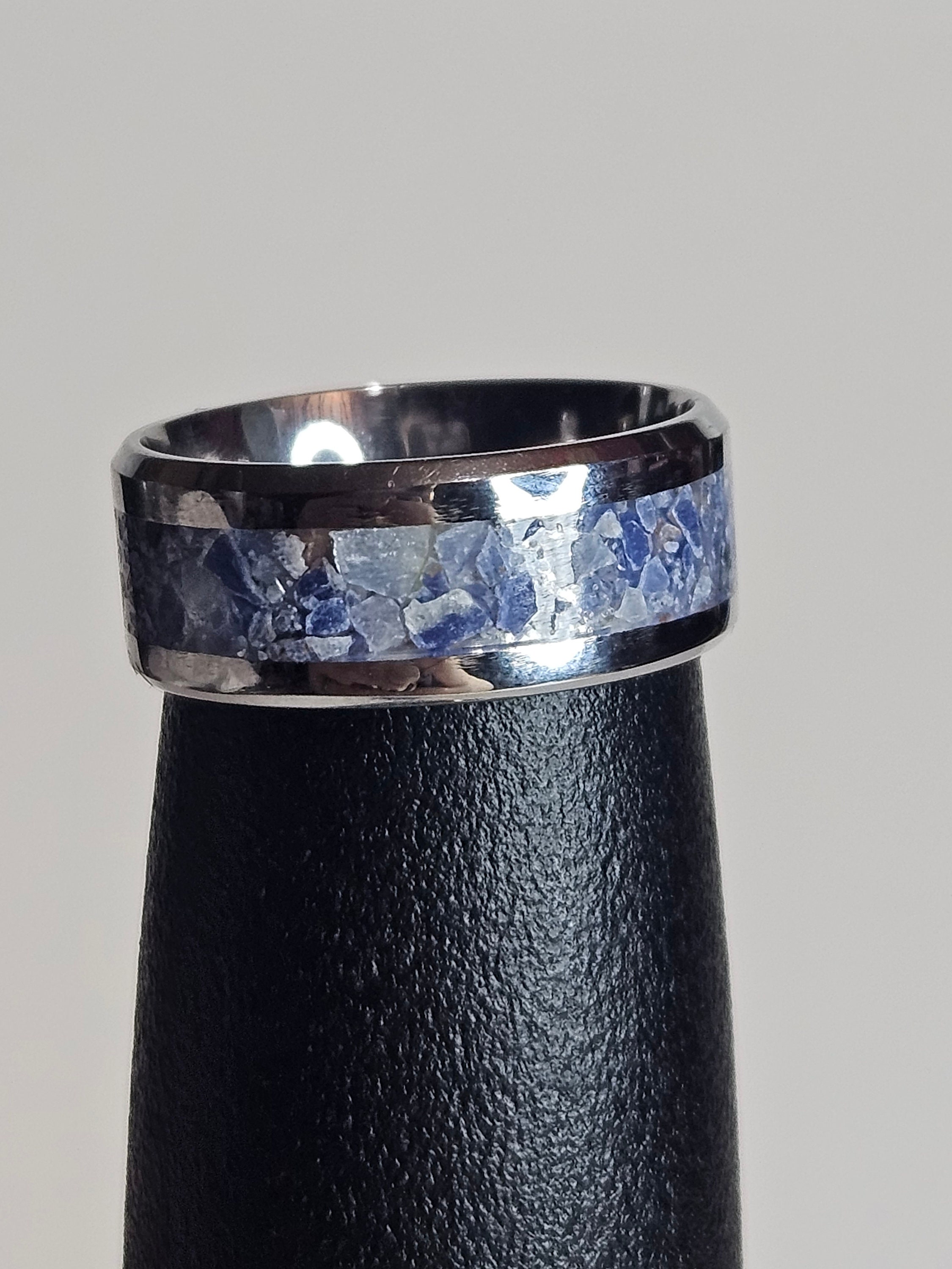 Crushed Fluorescent Sodalite in Stainless Steel Inlay Ring (U.V ...
