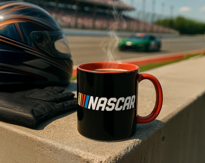 NASCAR Accent Mug, Racing Enthusiast Coffee Cup, Gift for Fans, Sports Logo Drinkware, Race Car Lover Tea Mug