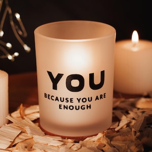 Frosted Glass Candle Jar – 'YOU' Affirmation Decor
