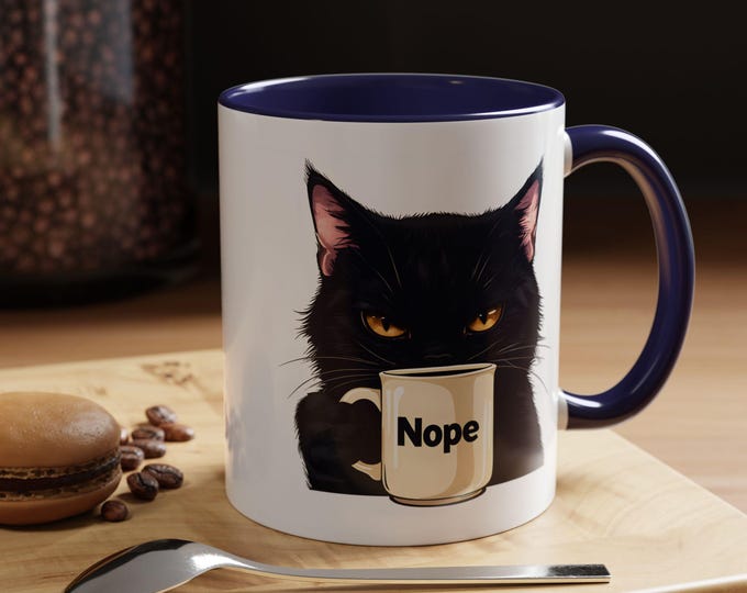 Funny Black Cat 'Nope' Coffee Mug - Cat Lover Gift