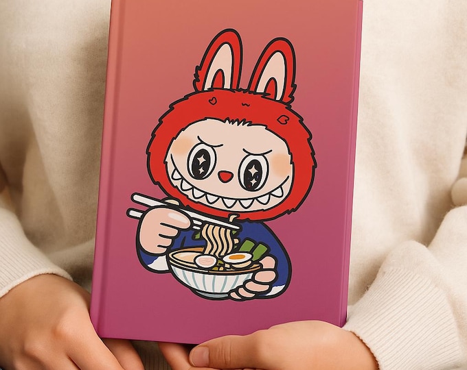 Labubu Ramen Notebook, Kawaii Hardcover Journal, Cute Anime Character Lined Book, Matte Finish Sketch, Idea Journal, Gift for Artists