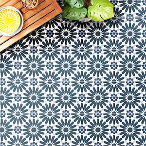 Moroccan Handmade Cement Tiles 8 Inch x 8 Inch Navy Blue And White, Doha Encaustic Floor And Wall, Indoor And Outdoor Tiles, Pack Of 12.