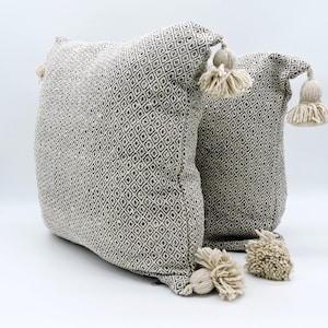 Moroccan Handmade Cotton PomPom Pillow Cover In Brown And Beige 20&quot;x19&quot;,Cotton Throw Pillow, Decorative Cushion Cover, Moroccan Home Décor.
