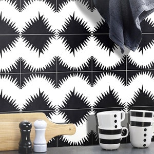 Moroccan Handmade Cement Tiles 8 Inch x 8 Inch Black And White, Saada Encaustic Floor And Wall, Indoor And Outdoor Tiles, Pack Of 12.