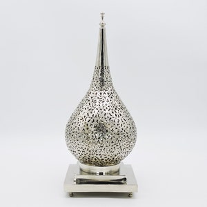 Moroccan Handmade Brass/Copper (Chromed) Table Lamp 20&quot;x9&quot; Silver, Unique Tear Shape Lamp, Moroccan Home Décor.