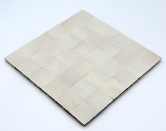 Moroccan Handmade Mosaic Tiles 12"x12" Off White Solid Color, Moroccan Zellige, Floor And Wall, Indoor And Outdoor Tiles, Pack Of 6.