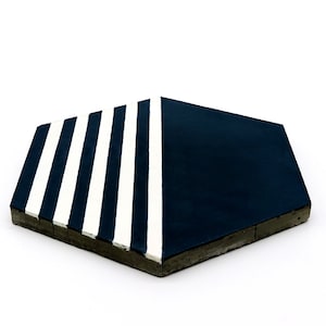 Moroccan Handmade Cement Tiles 8 Inch x 9 Inch Navy Blue And White, Villa Encaustic Floor And Wall, Indoor And Outdoor Tiles, Pack Of 12.