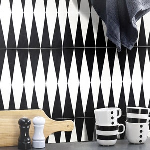 Moroccan Handmade Cement Tiles 8 Inch x 8 Inch Black And White, Jibal Encaustic Floor And Wall, Indoor And Outdoor Tiles, Pack Of 12.