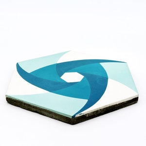 Moroccan Handmade Cement Tiles 8 Inch x 9 Inch Turquoise Blue White, Mansour Encaustic Floor And Wall, Indoor And Outdoor Tiles, Pack Of 12.
