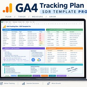 GA4 Tracking Plan Template Pro – Google Analytics Measurement Plan, SDR, BigQuery Code Generator (Excel)