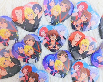 Kingdom Hearts Button Pins Badges | Heart Shaped