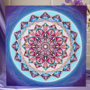 Mandala Original Painting Dot Art Canvas Wall Art 16x16&quot; Acrylic Painting Hand Painted Mandala Meditation Dotting Ornament