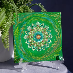Mandala Dot Art on Canvas Acrylic Painting Hand Painted Original Art Mandala Dot Art Mandala Meditation Ornament
