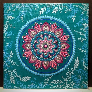 Mandala Dot Art on Canvas Acrylic Painting Hand Painted Original Art Mandala Dot Art Mandala Meditation Ornament