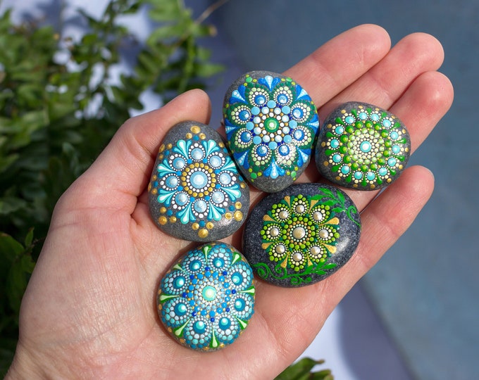 Painted Rocks Mandala Stone Set Hand Painted Original Dot Art Mandala ...