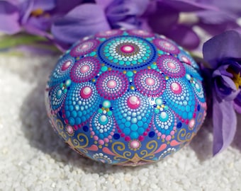 Hand-Painted Mandala  Unique Rock Colorful Dot Art Meaningful Gift for Her Zen Decor