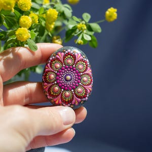 Mandala Stone Hand Painted Original Dot Art Mandala Rock Painting Mandala Dot Art Meditation Stone