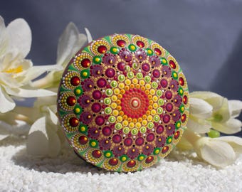 Hand-Painted Mandala Stone: Original Dot Art Meditation Decor