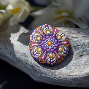 Hand Painted Mandala Stone: Original Dot Art Rock - Home Decor