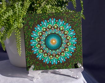 Hand Painted Mandala Dot Art on Canvas: Acrylic Meditation Ornament