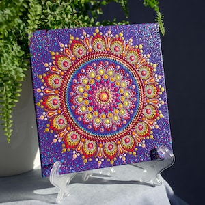 Mandala Dot Art on Canvas Acrylic Painting Hand Painted Original Art Mandala Dot Art Mandala Meditation Ornament