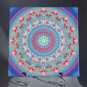 Mandala Painting Original Canvas Wall Art 12x12&quot; Dot Art Acrylic Painting Hand Painted Mandala Meditation Dotting Ornament