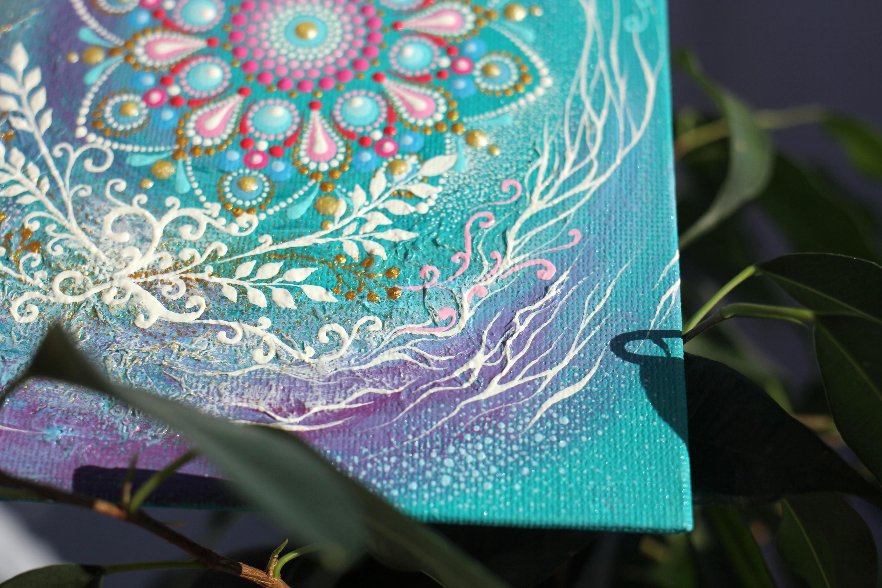 マンダラドットアート絵画：手描きアクリル装飾、6x6 - Etsy 日本