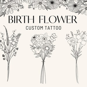 Blossom Flower Set Little Flowers Temporary Tattoos / Spring Flower Tattoos  / Dainty Floral Tattoos / Small Floral Tattoos / Linework 