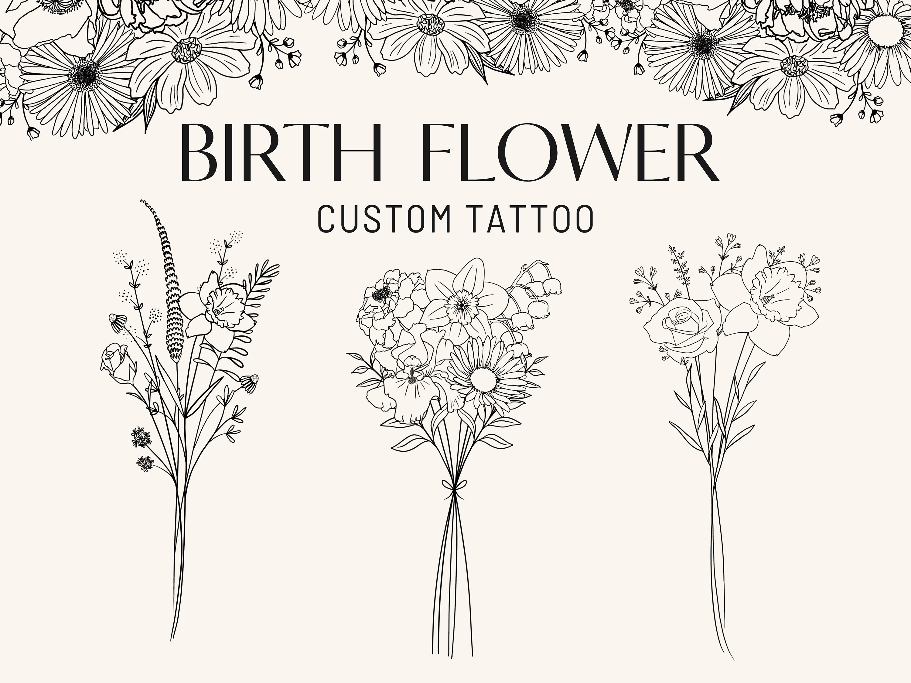 Family Birth Flower Bouquet Tattoo