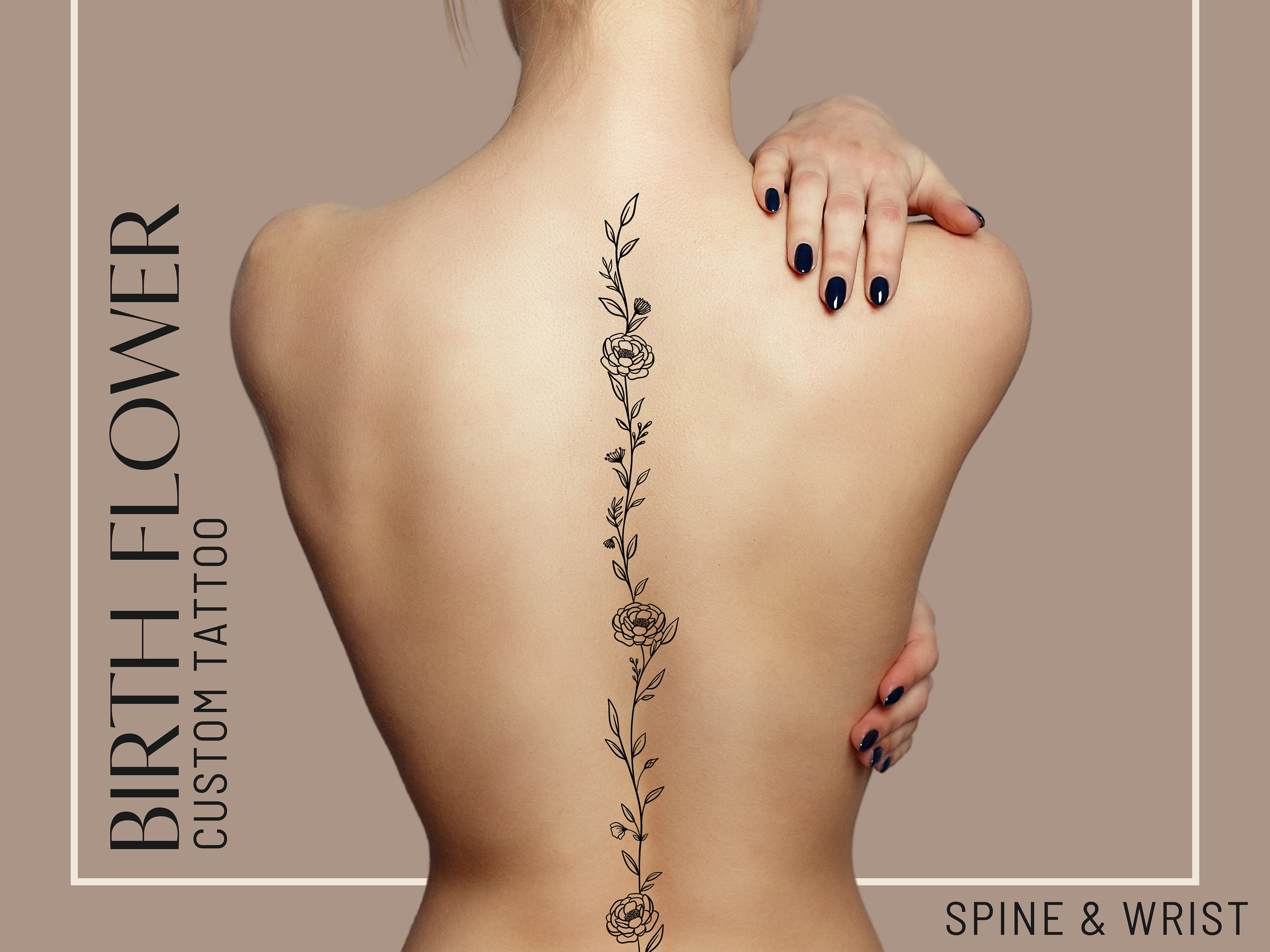 Spine and Wrist Birth Flower Tattoo